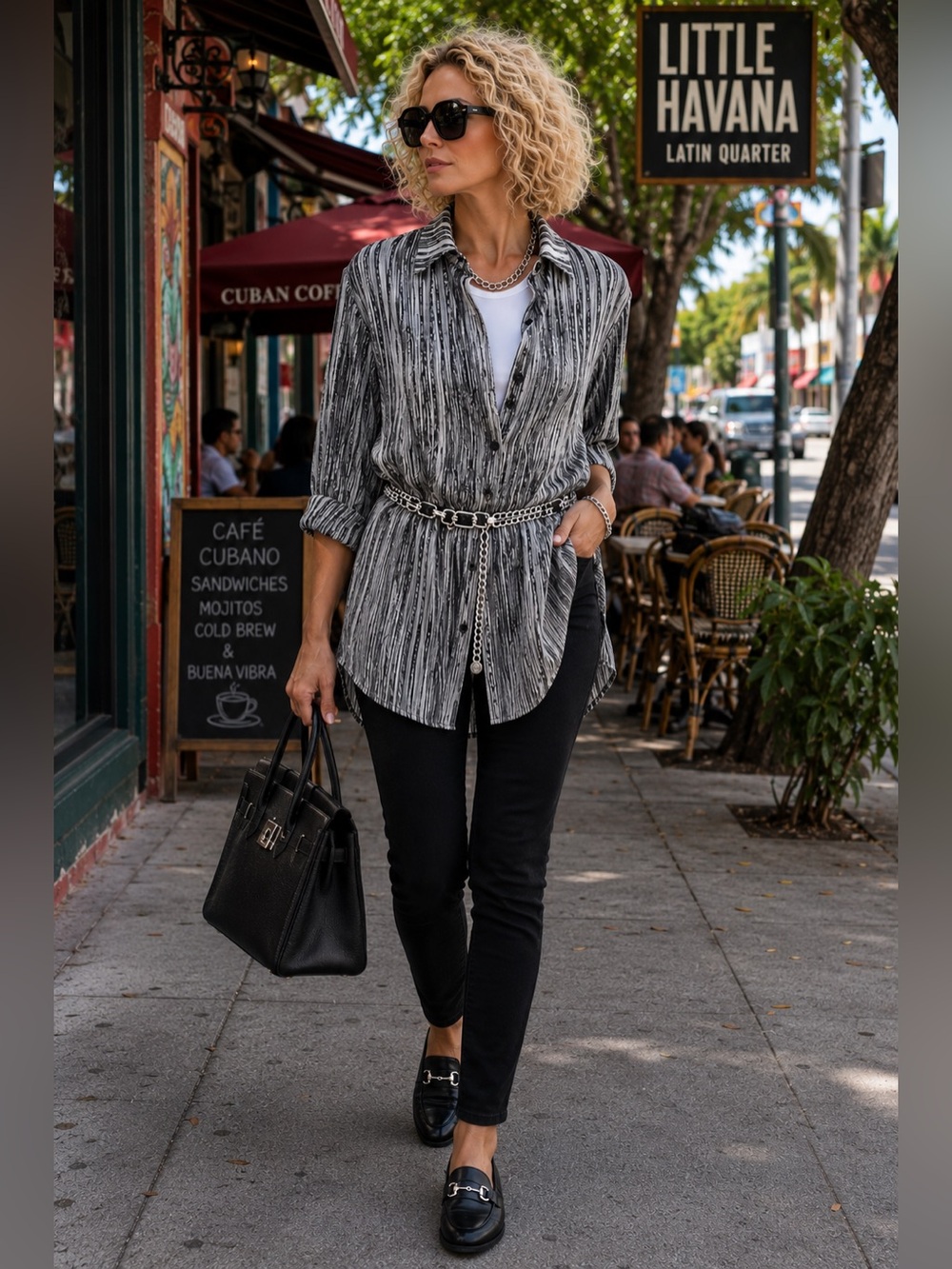 Nygard Collection Black & White Striped Button-Up Blouse